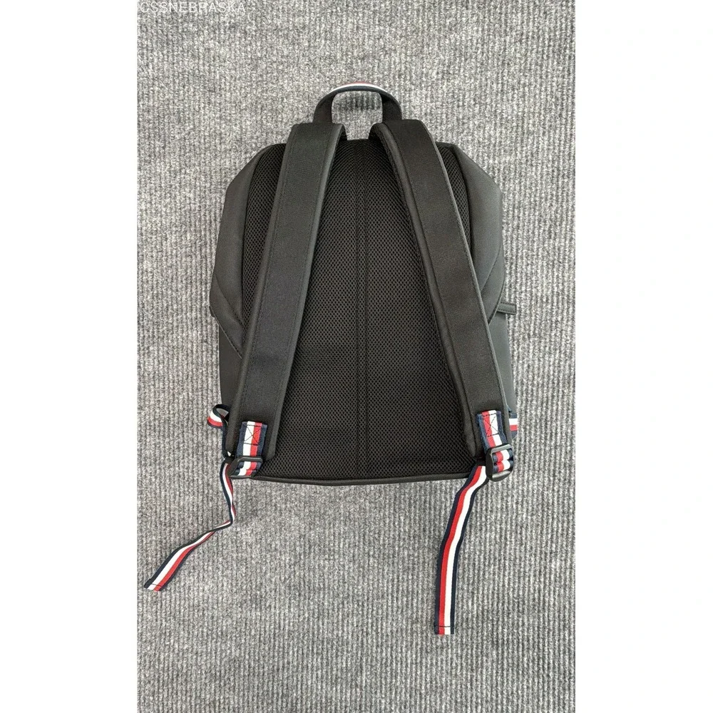 Tommy Hilfiger Black Canvas Signature Logo Backpack Striped Straps